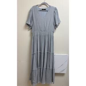 MIKAROSE Womens Light Blue Tiered Maxi Dress Modest Smocked Waist Size XL